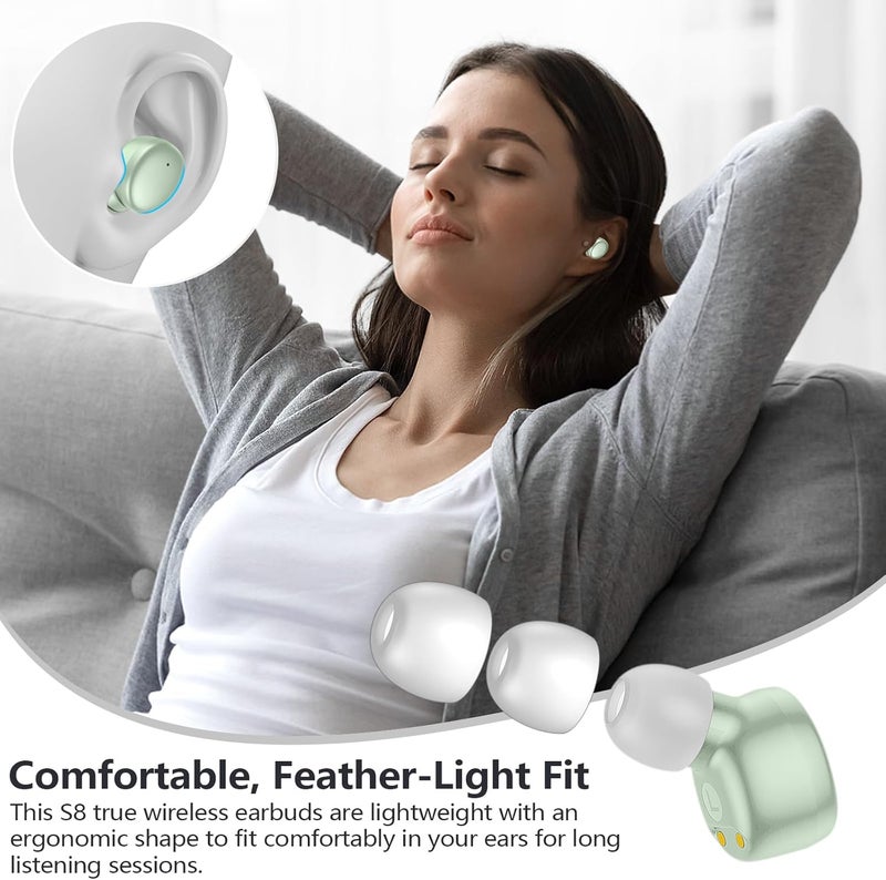 MOZOTER S8 Mini Wireless Earbuds Bluetooth 5.3 in Ear Light-Weight Headphones,60Hrs Playtime Ear Buds with Charging Case,Built-in Microphone Headset,Premium Sound with Deep Bass for Sport-Green - Image 5
